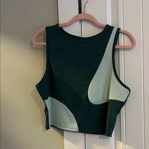 Colorblock Ribbed Sleeveless Crop Tank Top - Green